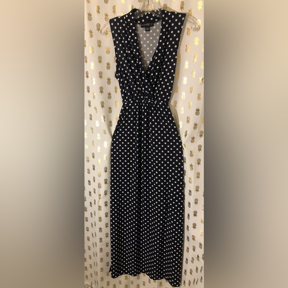 INC International Company Navy Blue Maxi Dress with Side Slits